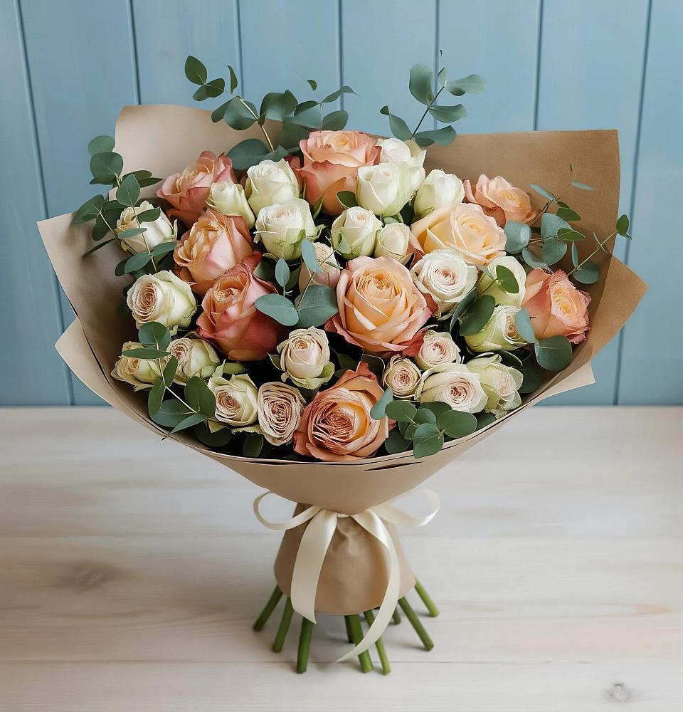 Букет цветов из: Альстромерии и Розы в Ганусово