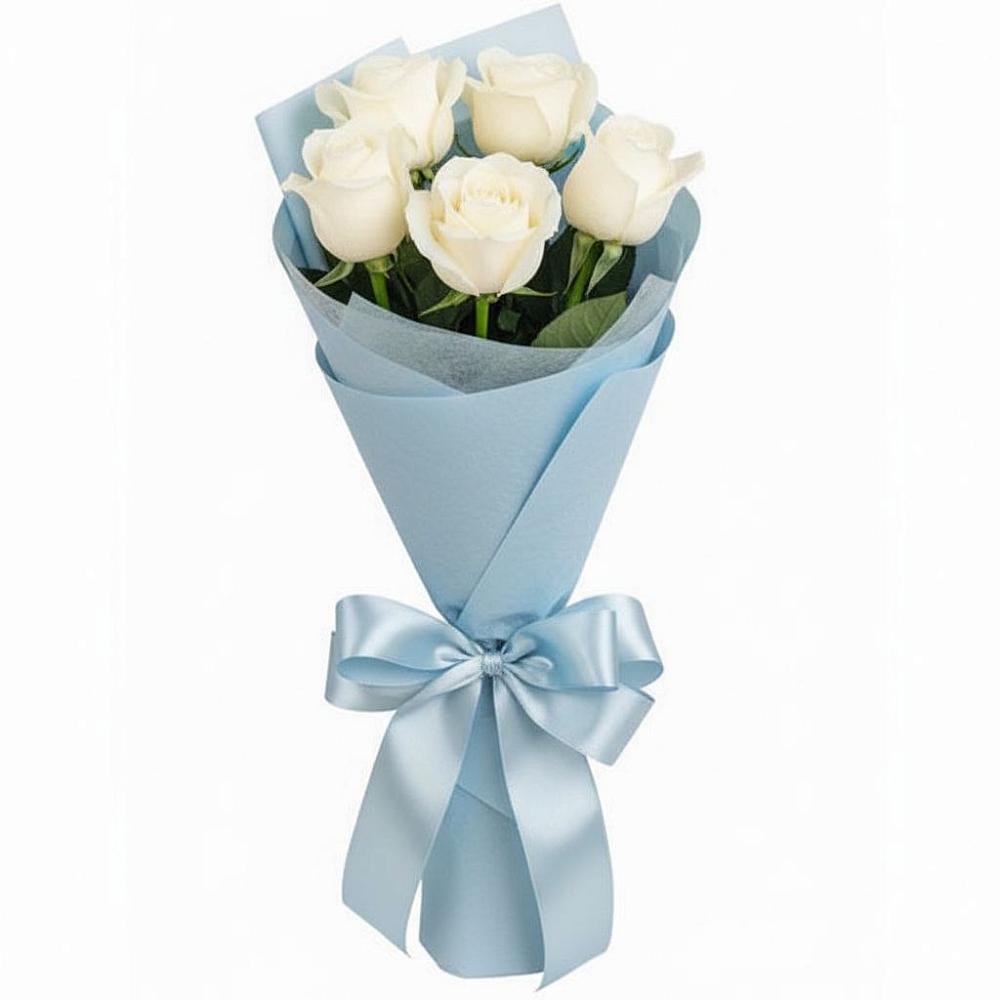 Букет 5 Белых роз Проуд в Ганусово