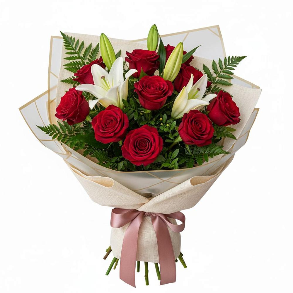 Букет цветов из: Лилии и Розы в Ганусово