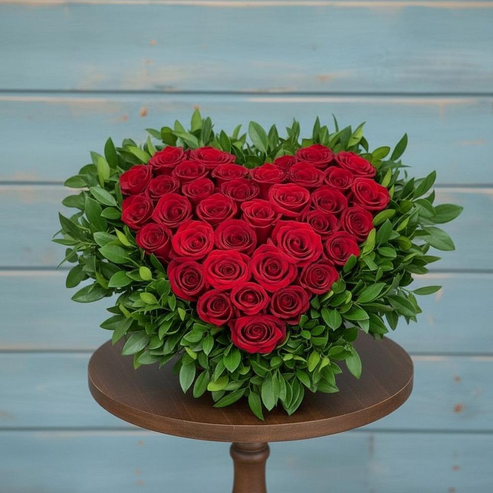 Цветочная композиция из Розы в виде сердца в Ганусово