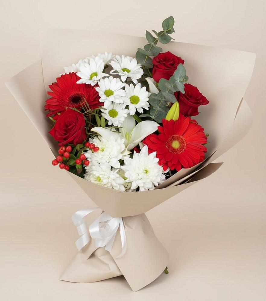 Букет цветов из: Розы, Хризантемы, Герберы и Лилии в Ганусово