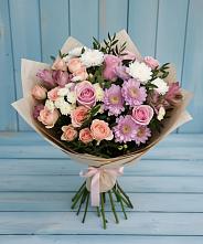 Букет цветов из:  Хризантемы, Розы и Альстромерии в Ганусово